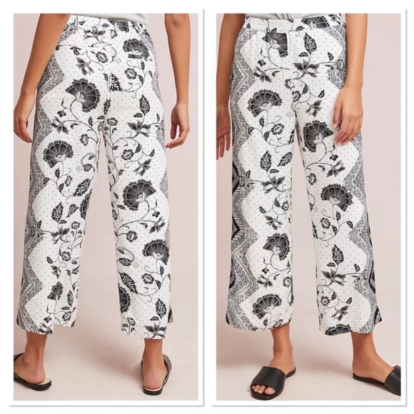 Anthropologie ett:twa Glencairn Cropped Wide Leg Pant Black White Small - Picture 2 of 15